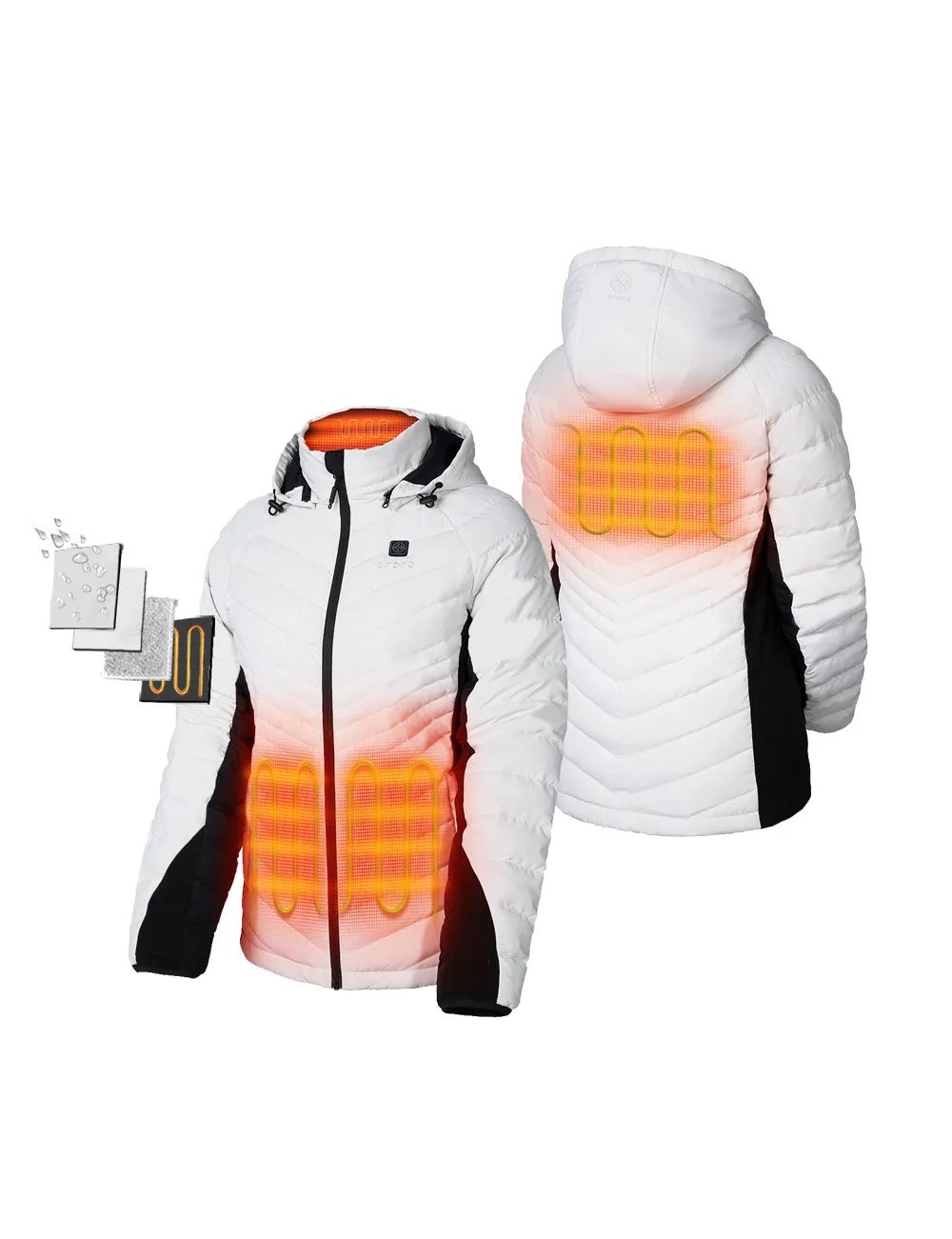 Women's Heated Down Jacket - Black / White