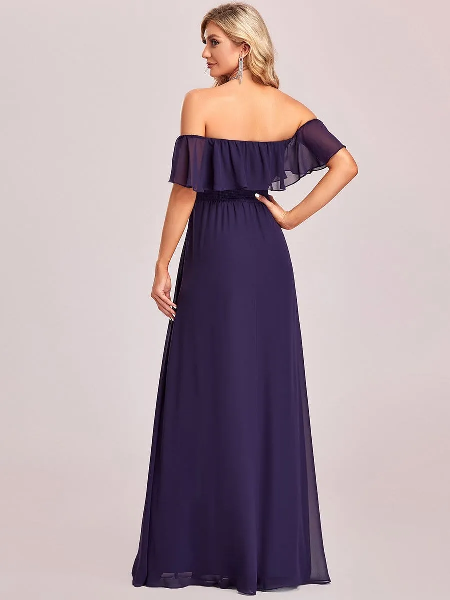 Women's Off Shoulder Ruffle Thigh Split Bridesmaid Dresses