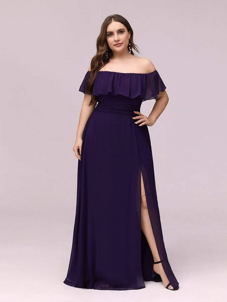 Women's Off Shoulder Ruffle Thigh Split Bridesmaid Dresses