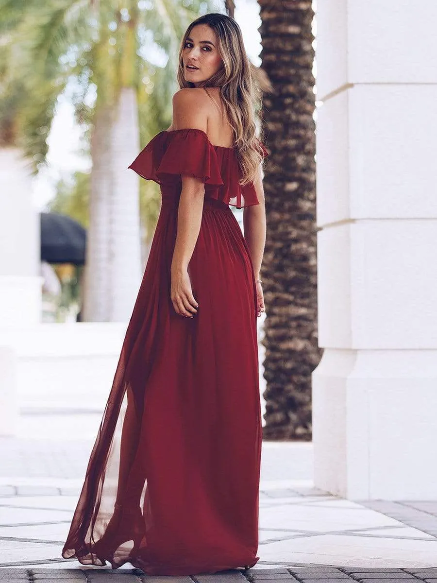 Women's Off Shoulder Ruffle Thigh Split Bridesmaid Dresses