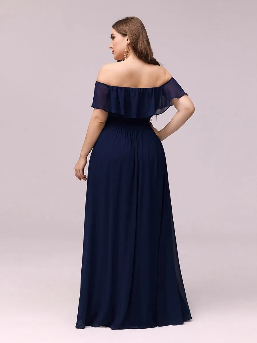 Women's Off Shoulder Ruffle Thigh Split Bridesmaid Dresses