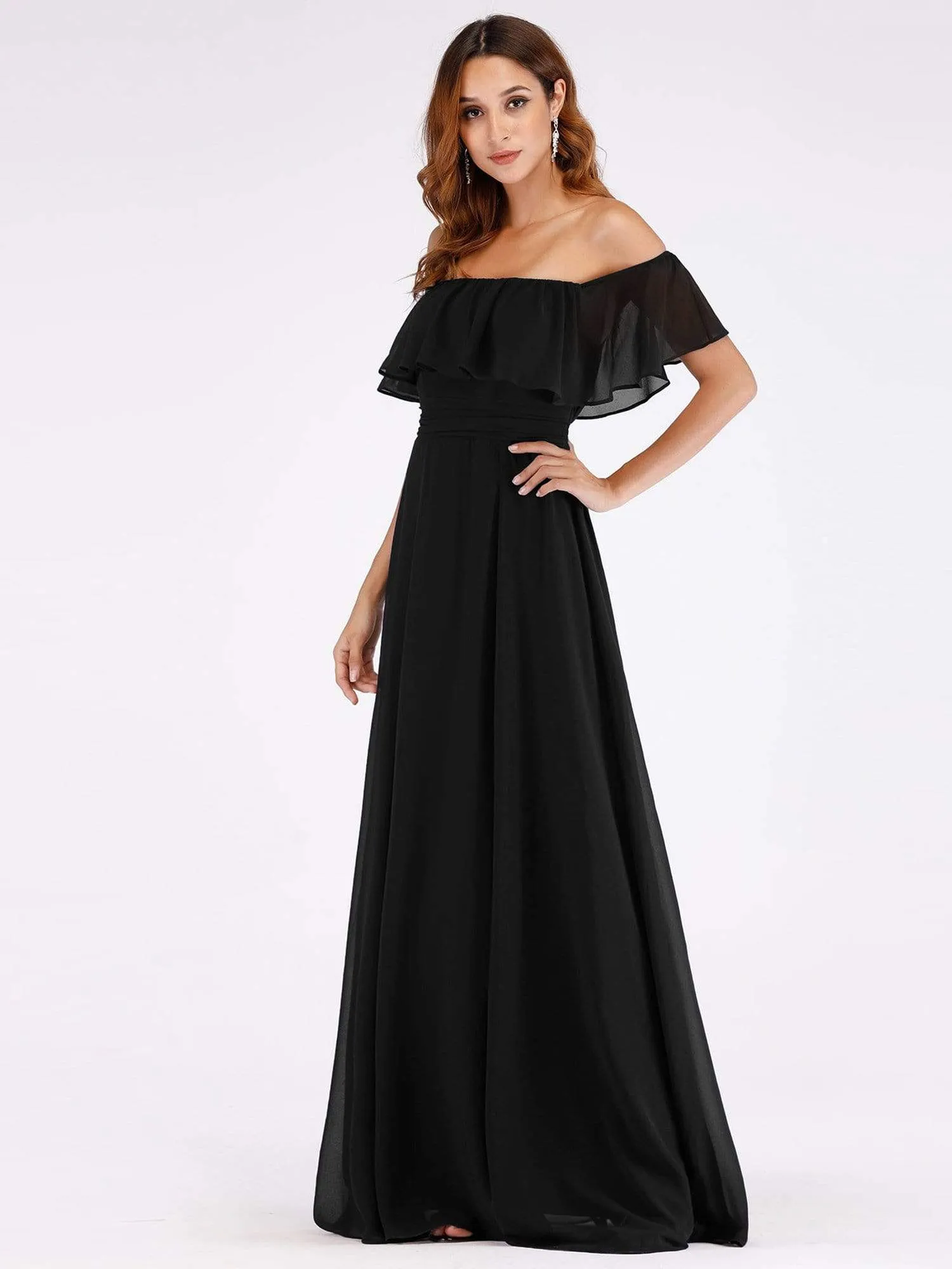 Women's Off Shoulder Ruffle Thigh Split Bridesmaid Dresses