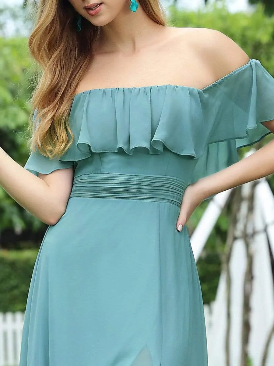 Women's Off Shoulder Ruffle Thigh Split Bridesmaid Dresses