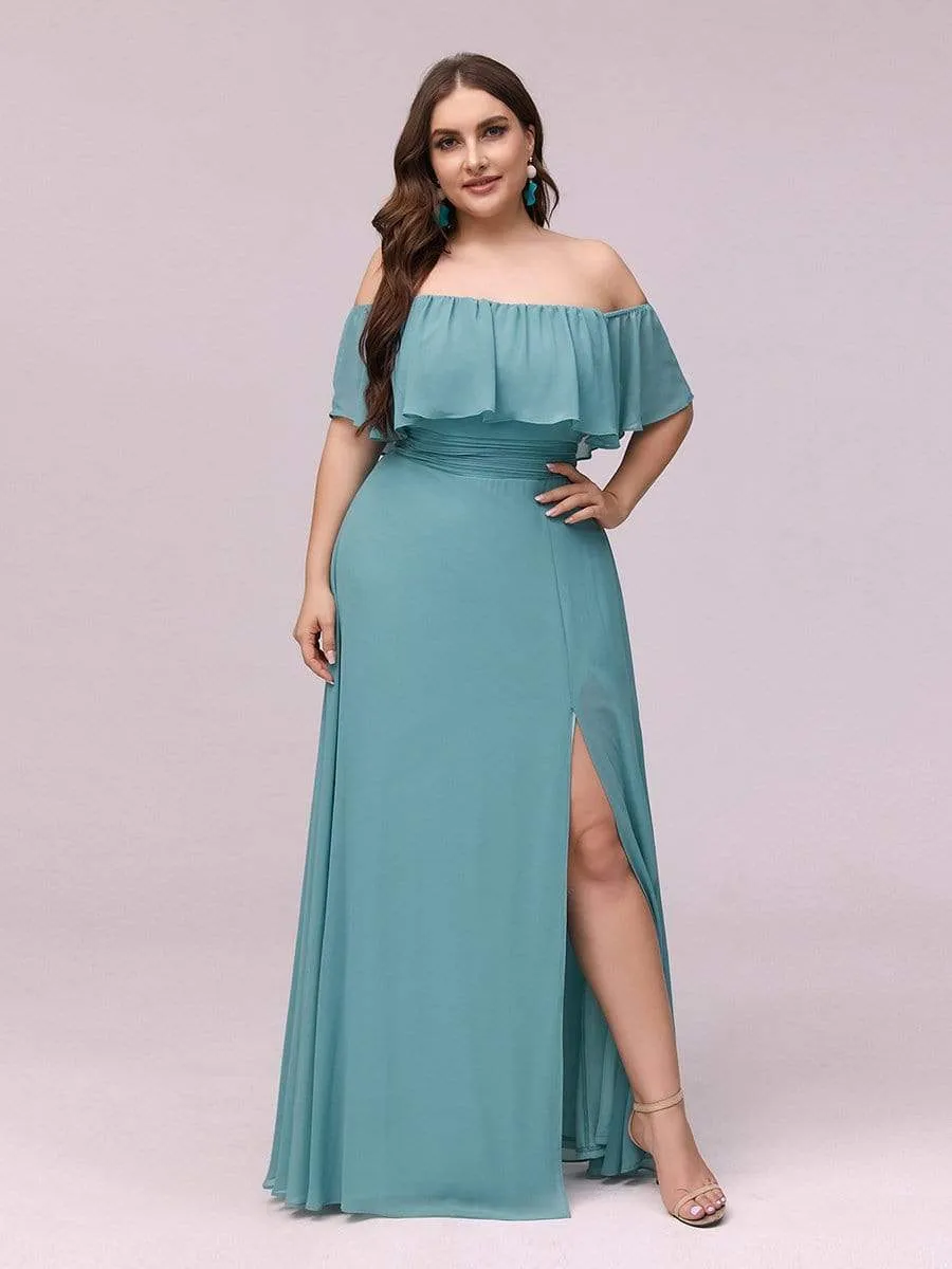 Women's Off Shoulder Ruffle Thigh Split Bridesmaid Dresses