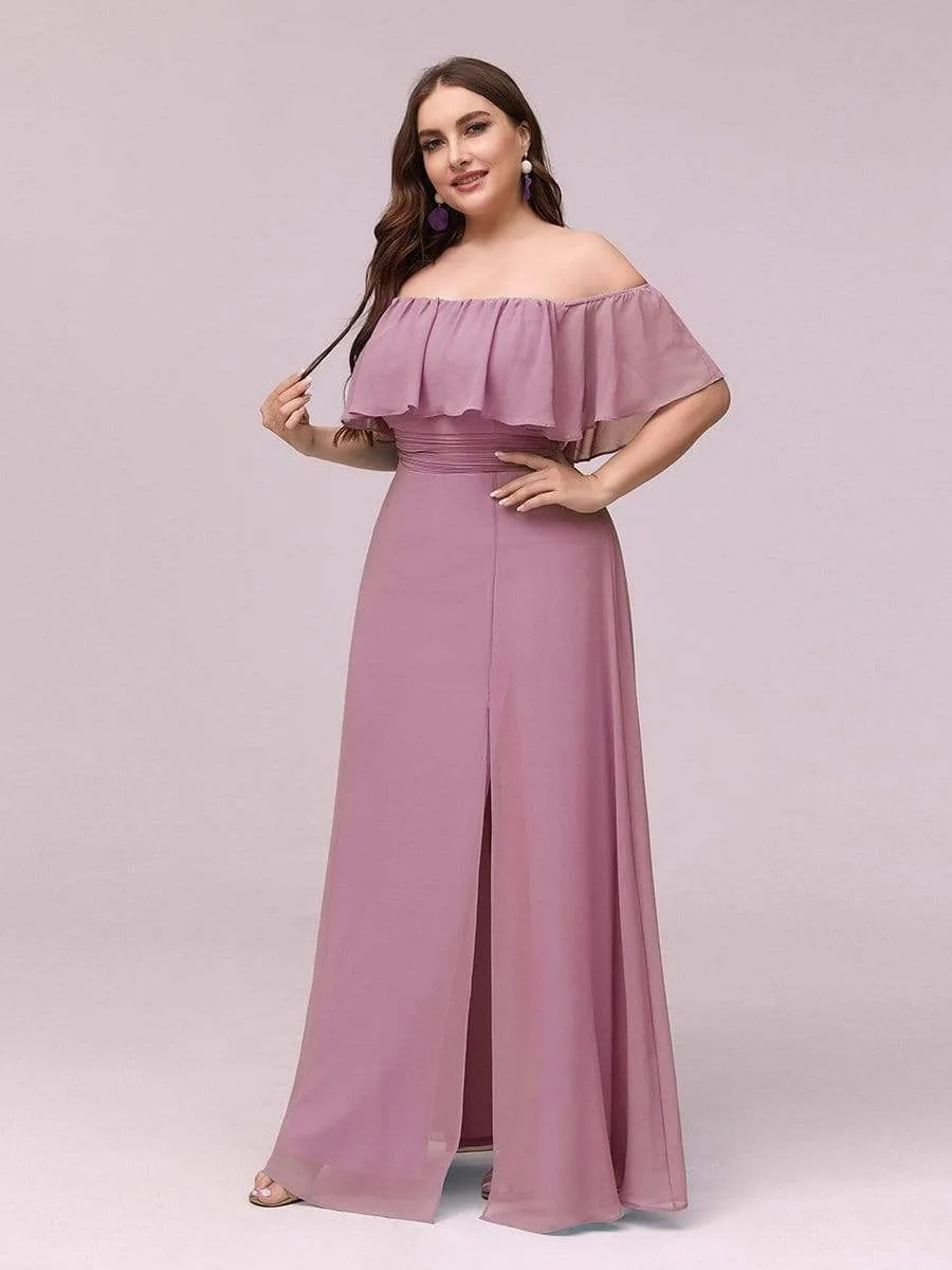 Women's Off Shoulder Ruffle Thigh Split Bridesmaid Dresses