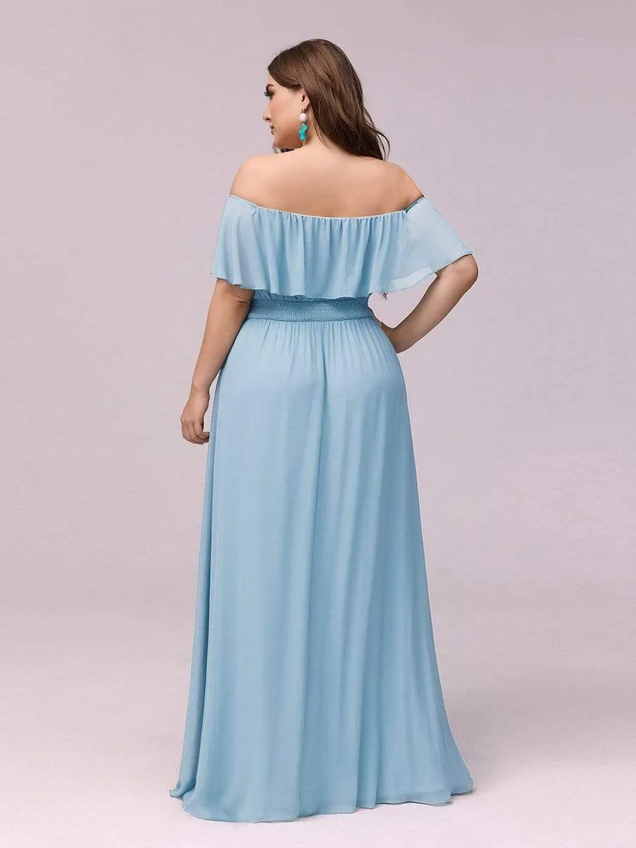 Women's Off Shoulder Ruffle Thigh Split Bridesmaid Dresses