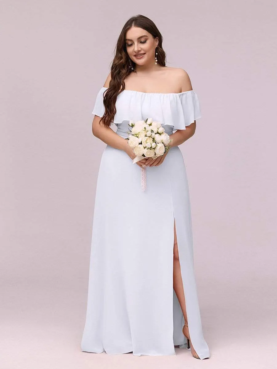 Women's Off Shoulder Ruffle Thigh Split Bridesmaid Dresses