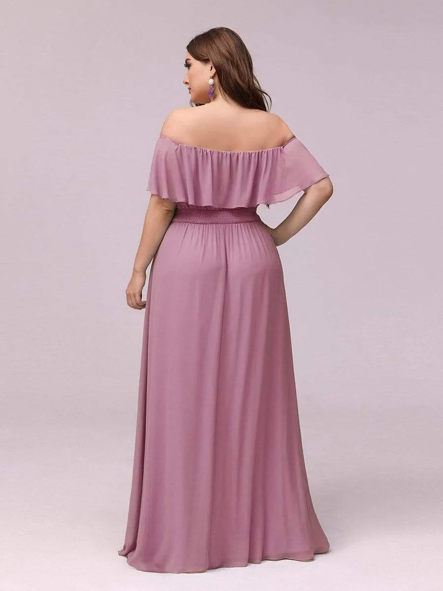 Women's Off Shoulder Ruffle Thigh Split Bridesmaid Dresses