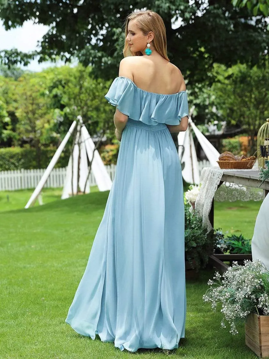 Women's Off Shoulder Ruffle Thigh Split Bridesmaid Dresses