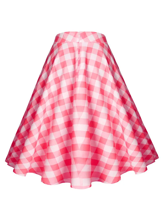 Women's Vintage Casual Plaid A line Flared High Waist Knee Length Tartan Swing Skirt