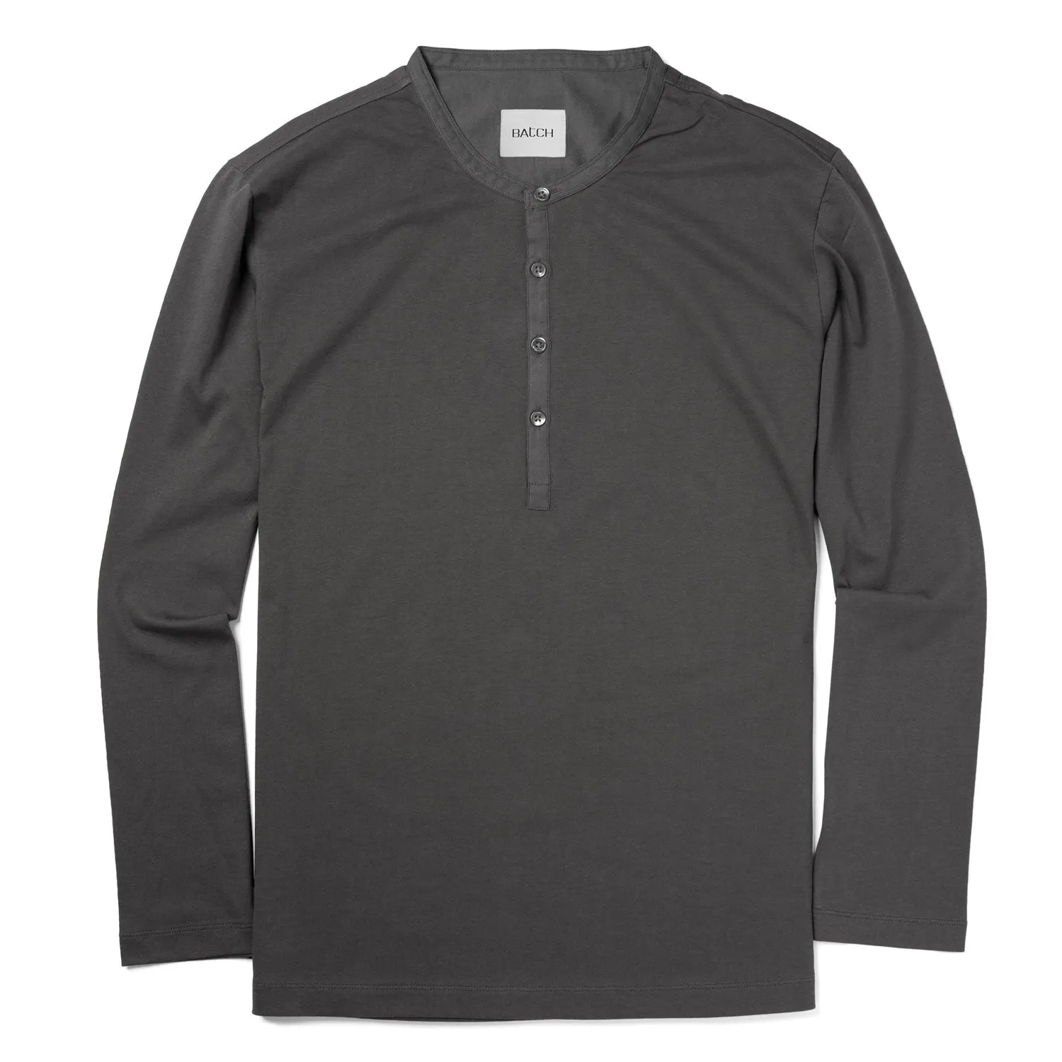 Woven Placket Henley Shirt –  Slate Gray Cotton Jersey