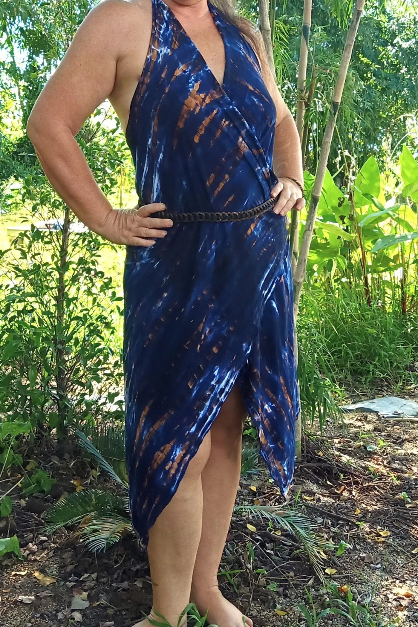 Wrap Dress/Backless Vest in Indigo Earth