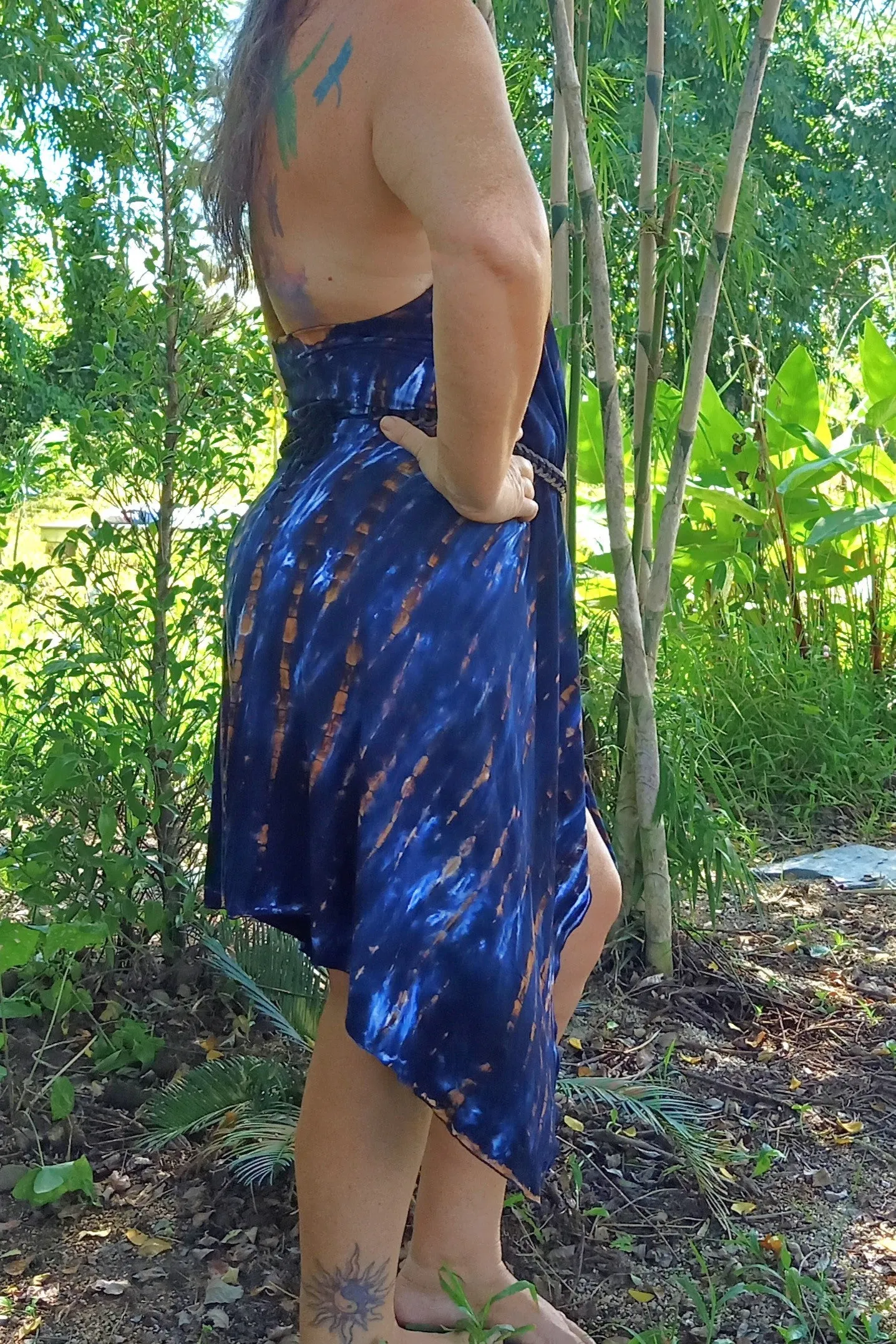 Wrap Dress/Backless Vest in Indigo Earth