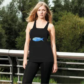 Yellow and Light Blue Fish Women's Loose Racerback Tank Top