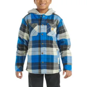 Youth Boys Long Sleeve Flannel Button Down Hooded Shirt Jacket - Caviar Black